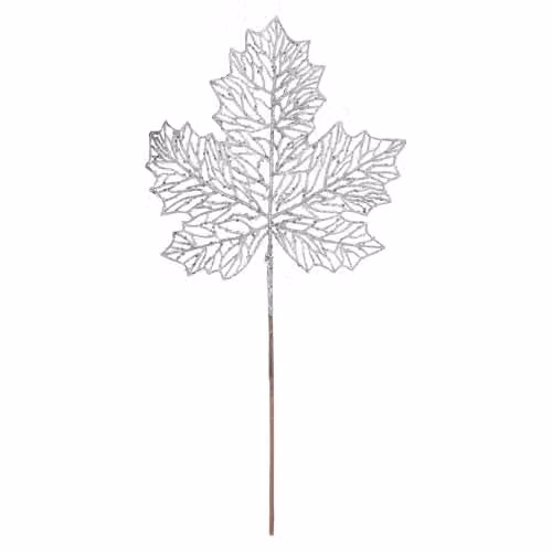 VFM e-Store Silver Christmas Glitter Maple Leaf Spray Decoration, W: 22 cm, H: 45 cm – 1
