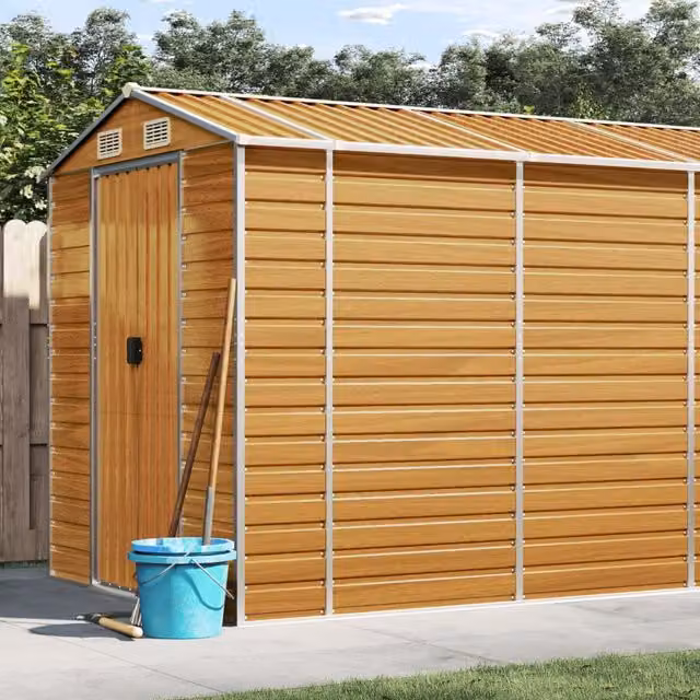 Berkfield Home Garden Shed in Light Brown, Galvanised Steel, W/D/H: 725 x 191 x 198 cm – 1