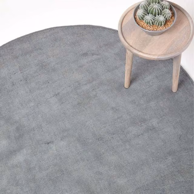 Homescapes Hand Tufted Plain Round Cotton Rug in Grey