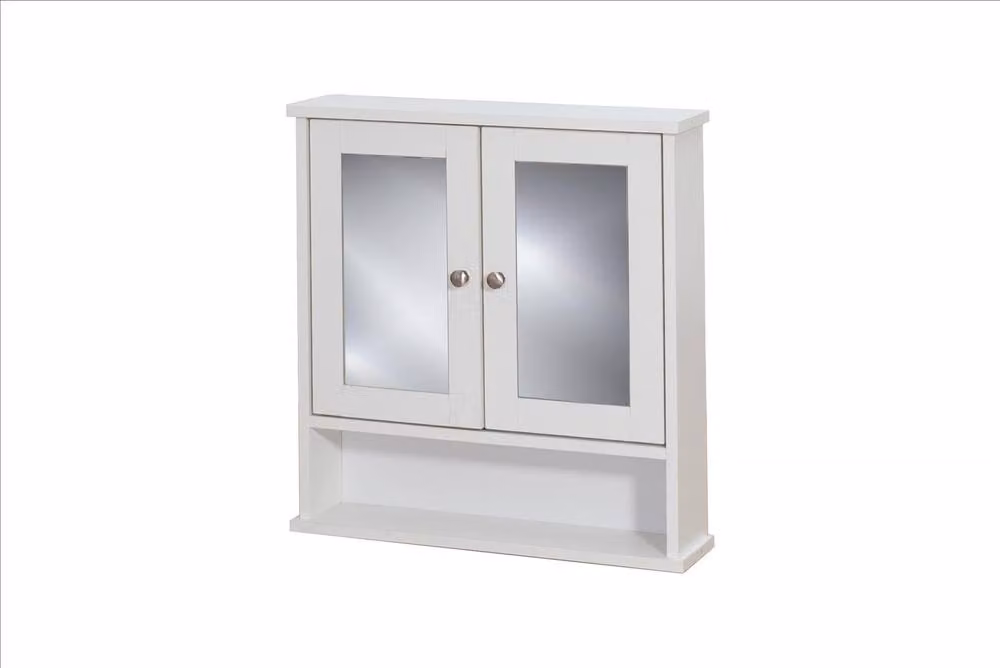 Timber Art Design Modern White Mirrored Bathroom Wall Cabinet with Internal Shelves – 3