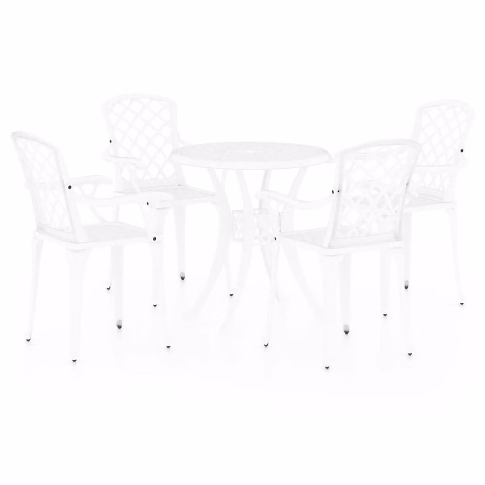 Berkfield Home 5 Piece Cast Aluminium Bistro Set in White – 2