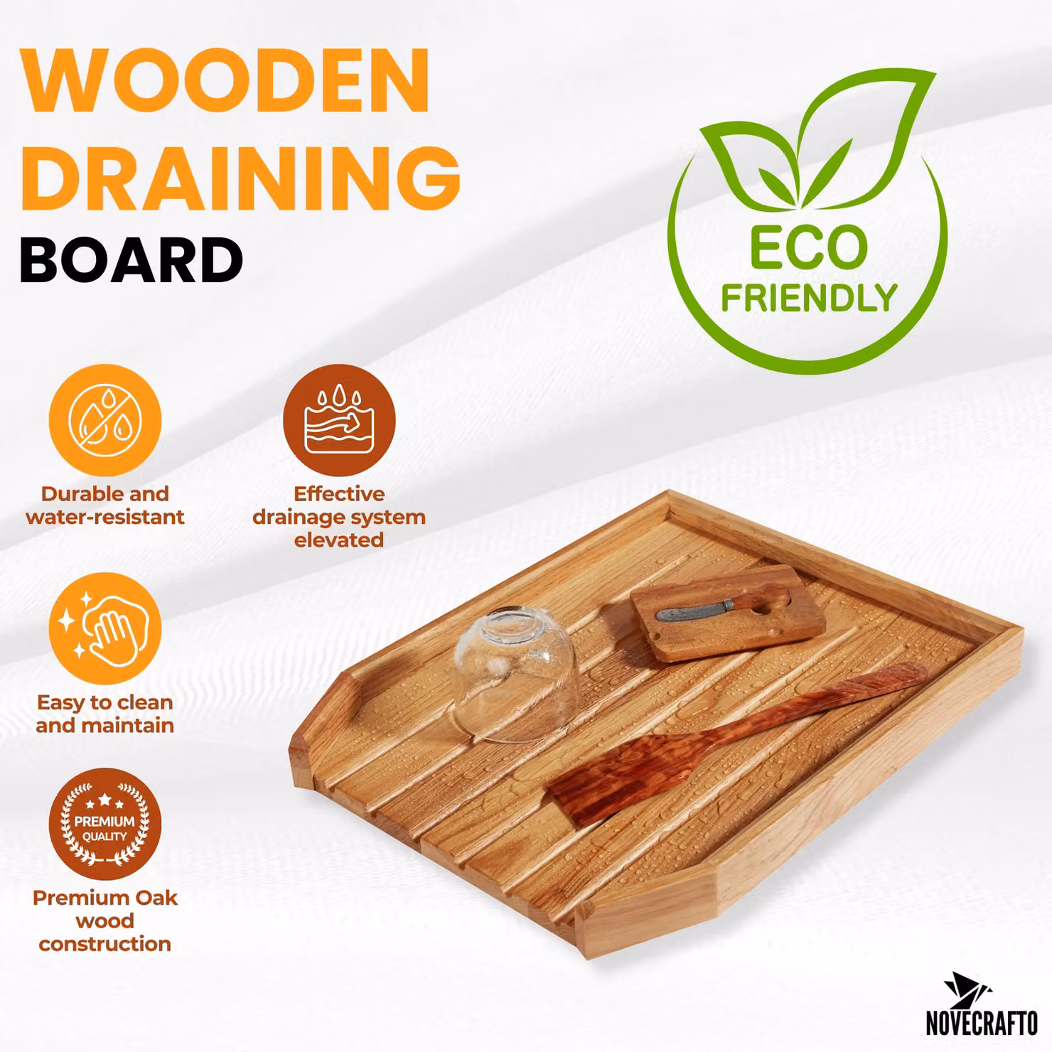 Novecrafto Brown Solid Oak Wooden Draining Board for Belfast Butler Sinks – 3
