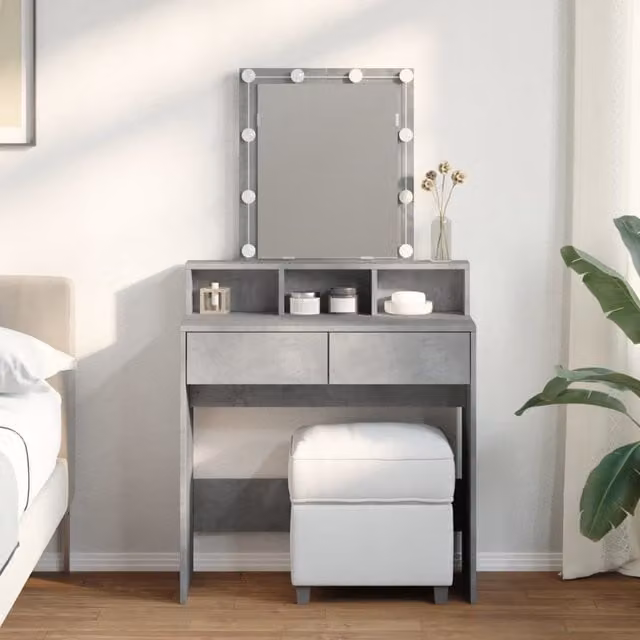 Berkfield Home Modern Dressing Table with Hollywood LED in Grey, W/D/H: 80 x 41 x 144.5 cm