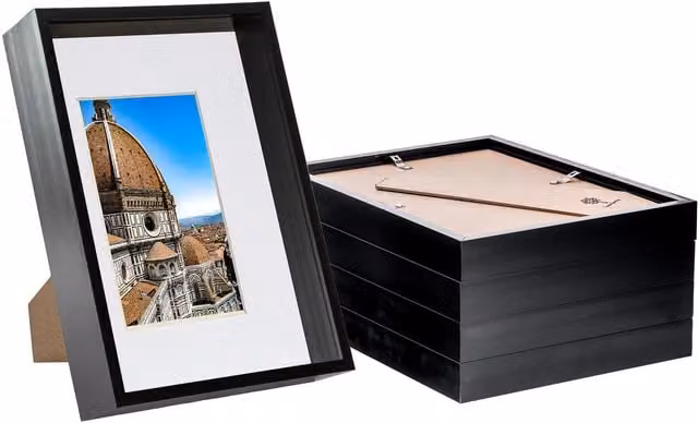 Nicola Spring Pack of 5 3D Deep Box Photo Frames with A5 Mount, A4 Size, Black and White, Rectangular