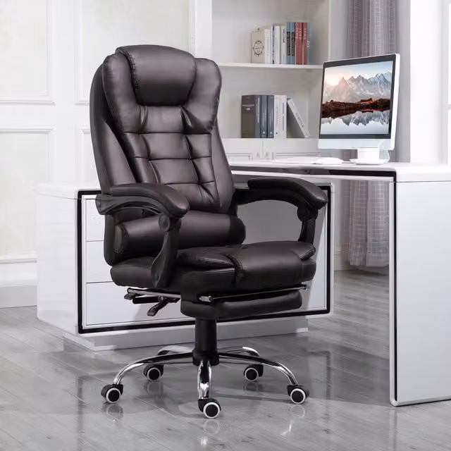 HOMCOM Brown PU Leather Executive Swivel Office Chair with Headrest and Armrests – 1
