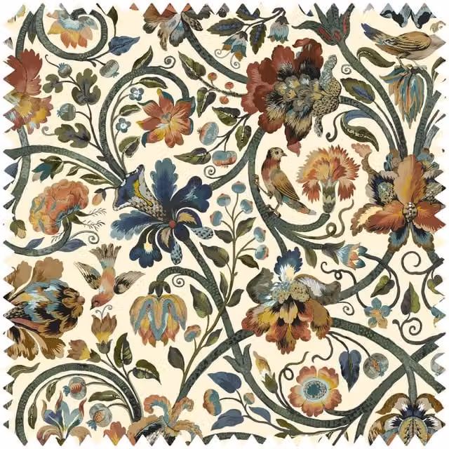 House of Hackney GAIA Cotton Linen in Ecru, Beige, Green, Orange and Multicolour