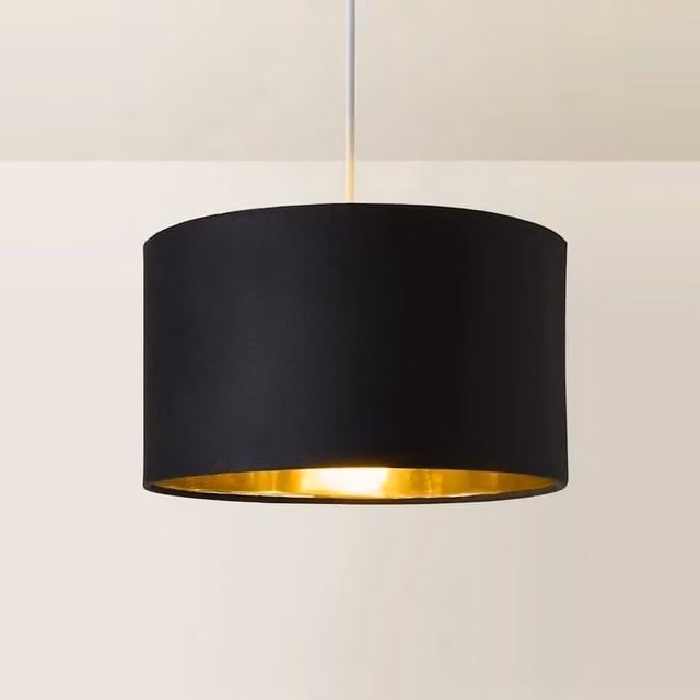 FORGEVIO Black and Gold Fabric and Metal Ceiling Lampshade, Diameter: 35 cm – 1
