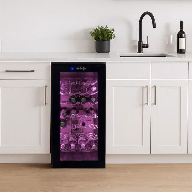 Oriva Black Thermoelectric Under Counter LED Wine Cooler with Glass Door, W/D/H: 78 x 78 x 78 cm