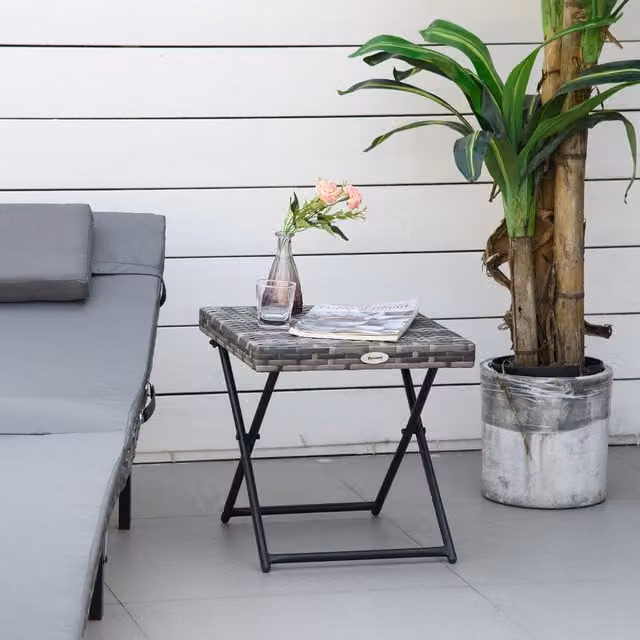 Outsunny Grey Rattan Folding Square Garden Coffee Table