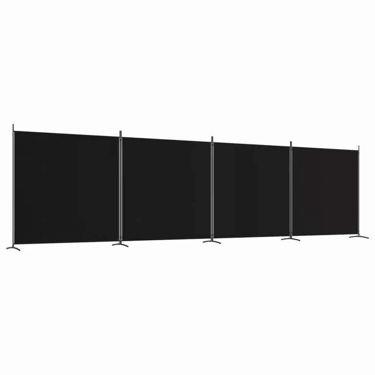 Berkfield Home 4-Panel Fabric Room Divider in Black, H 180 cm x W 698 cm