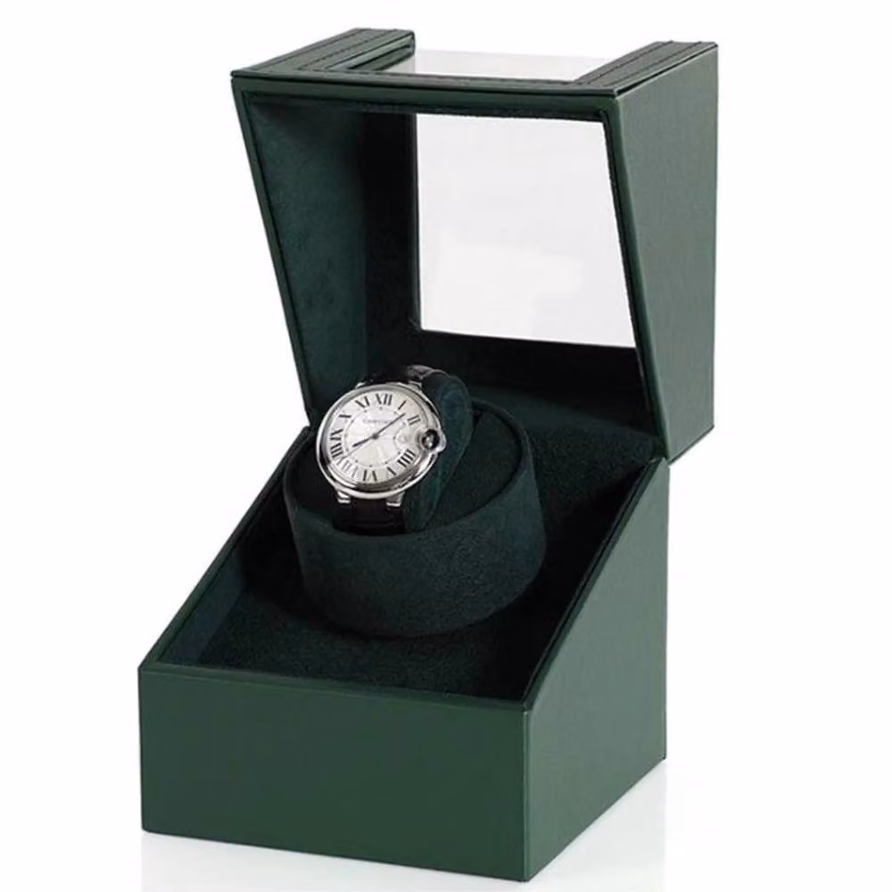 VOGREX Single Watch Winder Display Case and Rotating Storage Box in Green – 3