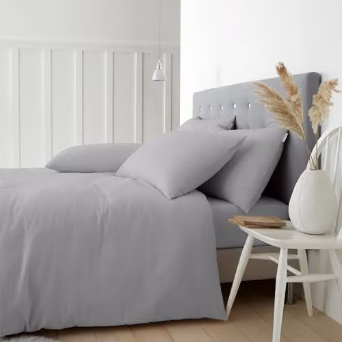 Catherine Lansfield Grey Brushed Cotton Flannelette King Duvet Cover Set with Pillowcases – 1