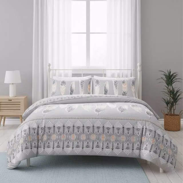 Snug City Modern Grey Duvet Set and Pillowcase with Graphic Design, Single Size (90 x 200 cm)