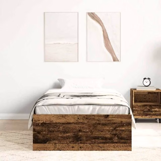 Berkfield Home Durable Rustic Bed Frame in Brown Engineered Wood, W/D/H: 100 x 200 x 35 cm – 1