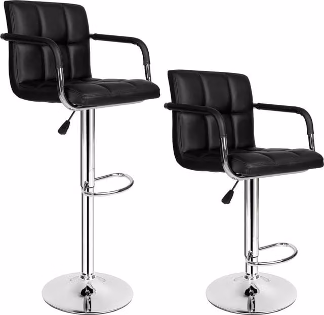 tectake Set of 2 Harald Black Faux Leather Swivel Bar Stools