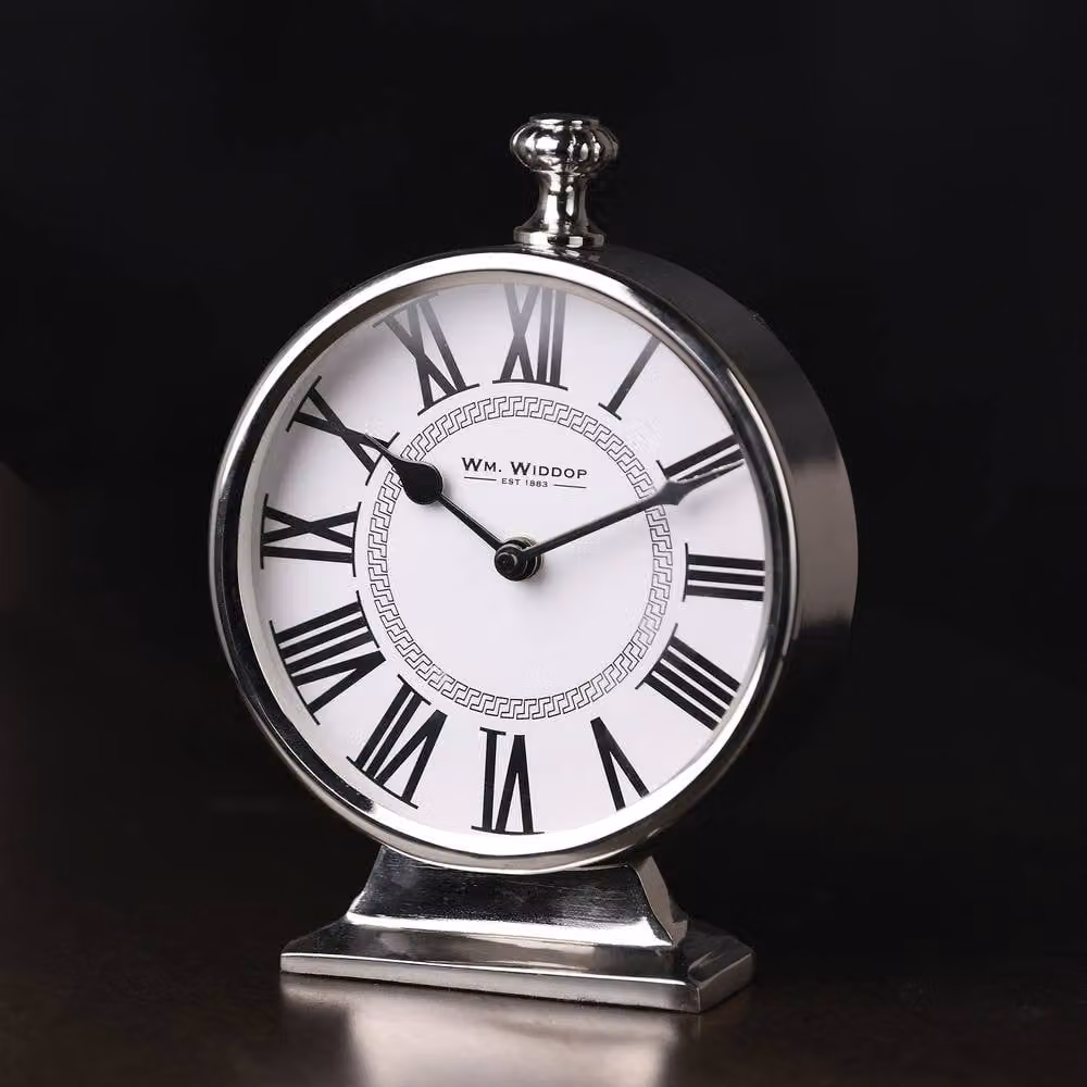 William Widdop Round Silver Metal Tabletop Mantle Clock – 4