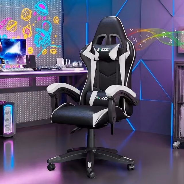 Gartistgo Bluetooth Gaming Chair in Black with Lumbar Support and Headrest – 1