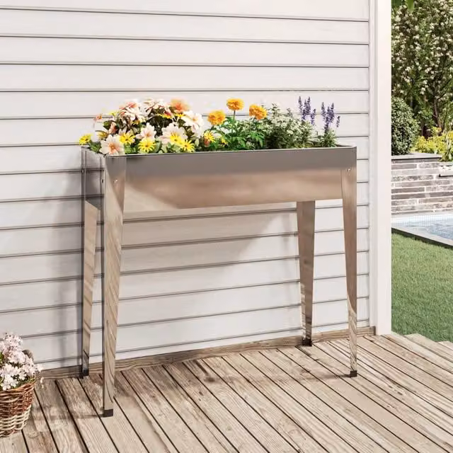 Berkfield Silver Galvanised Steel Raised Garden Planter W/D/H: 100.5 x 40.5 x 90 cm – 1