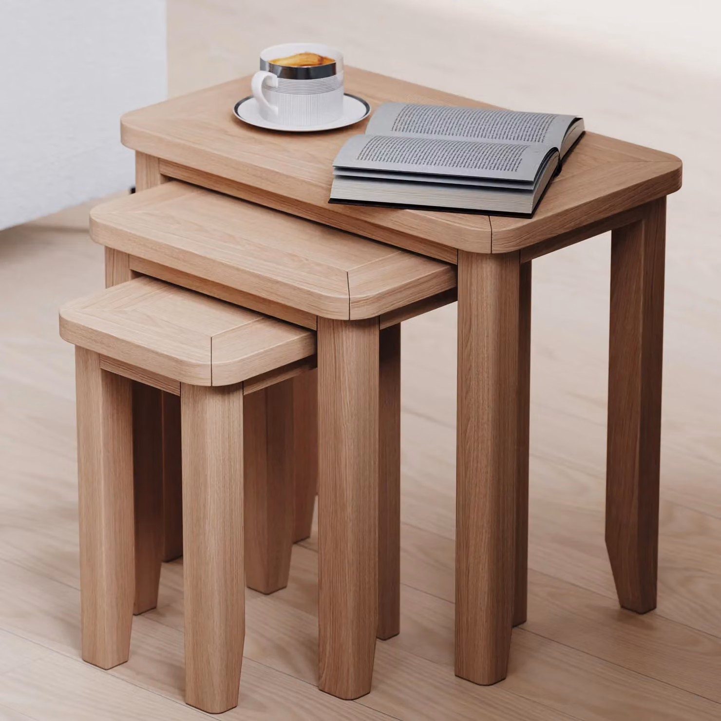 Rest Relax Windham Nest of 3 Tables in Light Oak Brown – 2