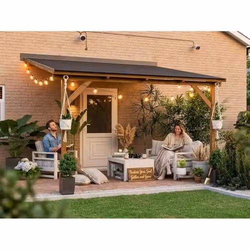 Dunster House Utopia Brown Wooden Lean-To Gazebo Kit with Superfelt, W: 300 cm, D: 307 cm, H: 201 cm – 2