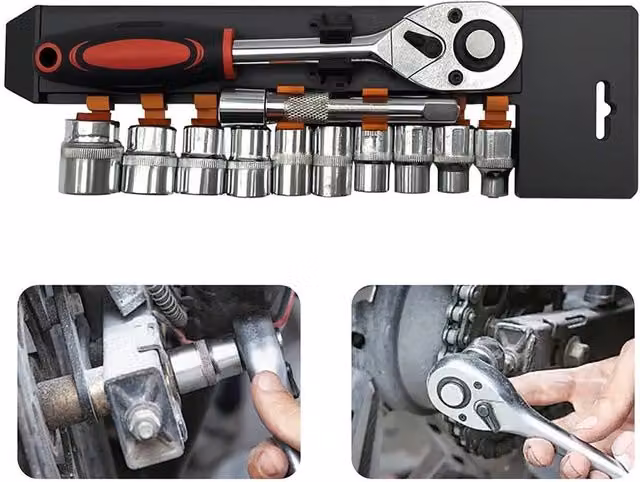 Hinsinc 12-Piece 1/2 Inch Metric Socket Set with Ratchet, 8-24mm, Chrome Vanadium, Silver and Multicolour