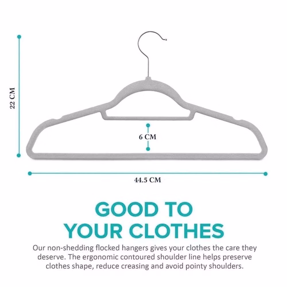 VOGREX Pack of 50 Non Slip Velvet Clothes Hangers with Bar in Grey – 2