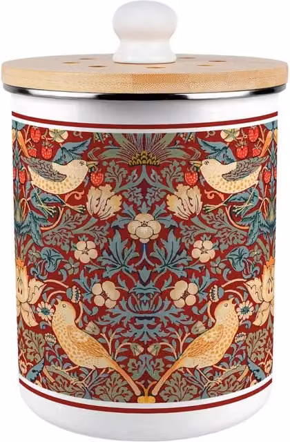 Purely Home Strawberry Thief Metal Food Waste Caddy with Flip Lid, Red, 2 l