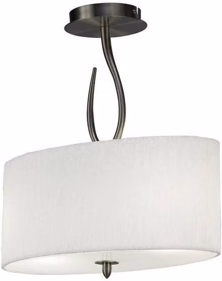 Netlighting Lua Semi Flush Ceiling Light with 2 White Fabric Shades in Grey and Satin Nickel