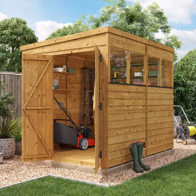 BillyOh Switch Overlap Pent Wooden Garden Shed with Window in Brown