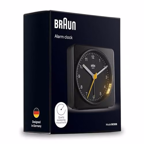 Braun Classic Analogue Alarm Clock with Snooze and Light in Black – 7