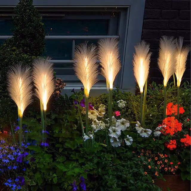 Lifeideas 2-Piece Solar-Powered Glowing Reed Decoration Lights in White and Black