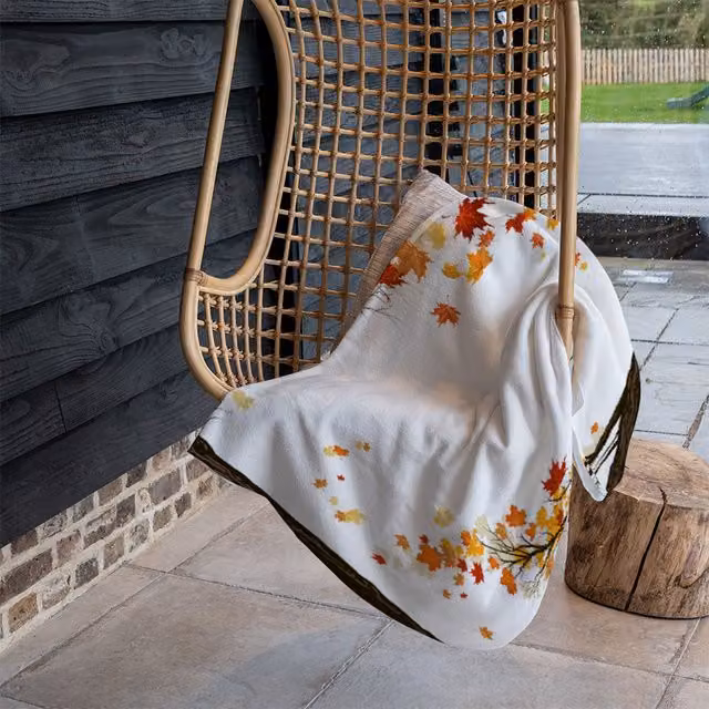 Benjamin Tate Design Autumn Trees Fleece Blanket in Orange and Beige, W/D/H: 120 x 150 cm