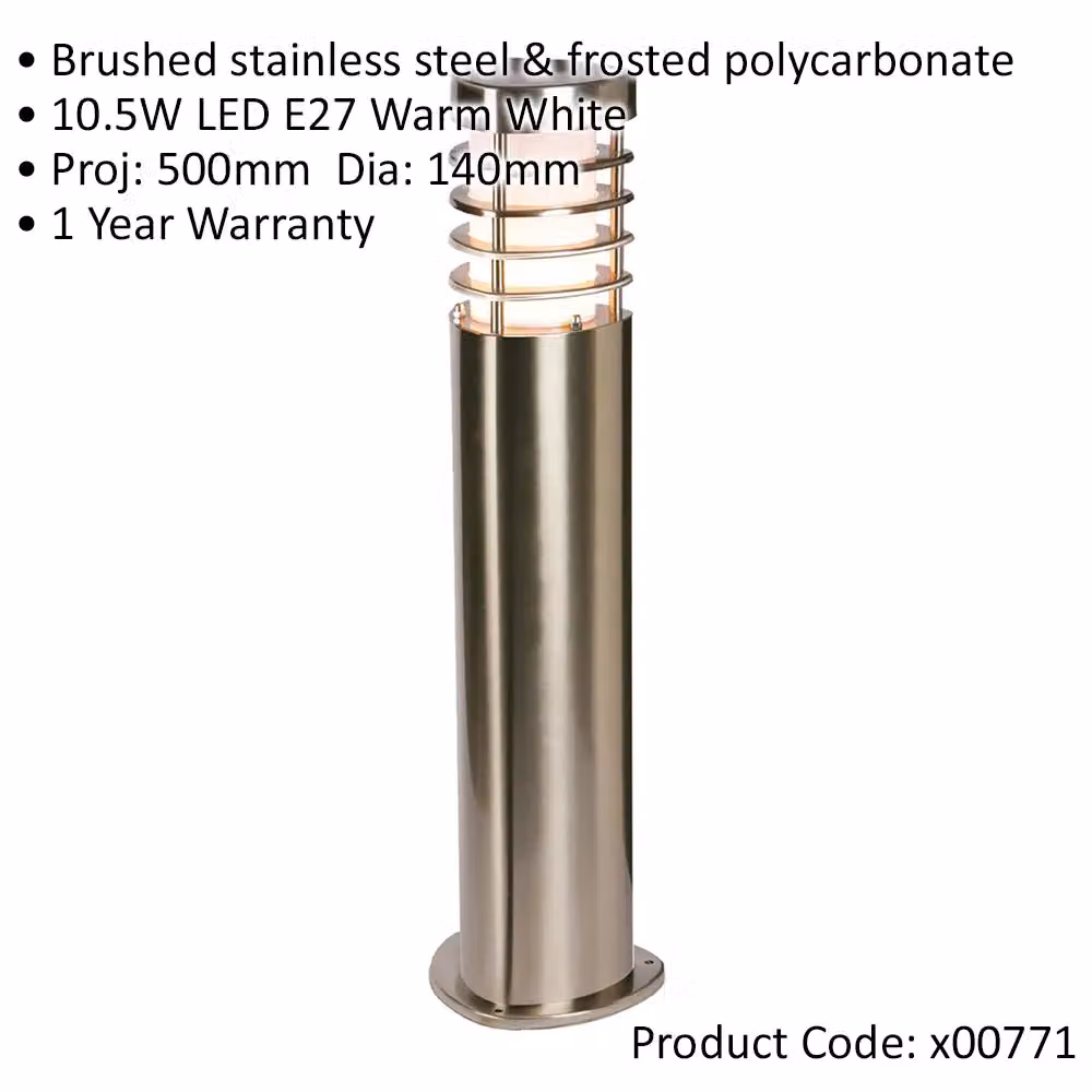 Loops Modern Outdoor Bollard Light in Silver Stainless Steel, Height: 50 cm, 10.5W E27 LED – 2
