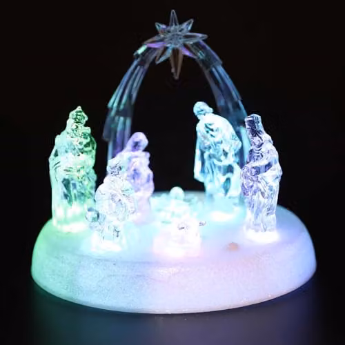 Shatchi Musical Nativity Scene Acrylic Sculpture with Pre-Lit LED Lights, Transparent, Height: 20 cm – 1