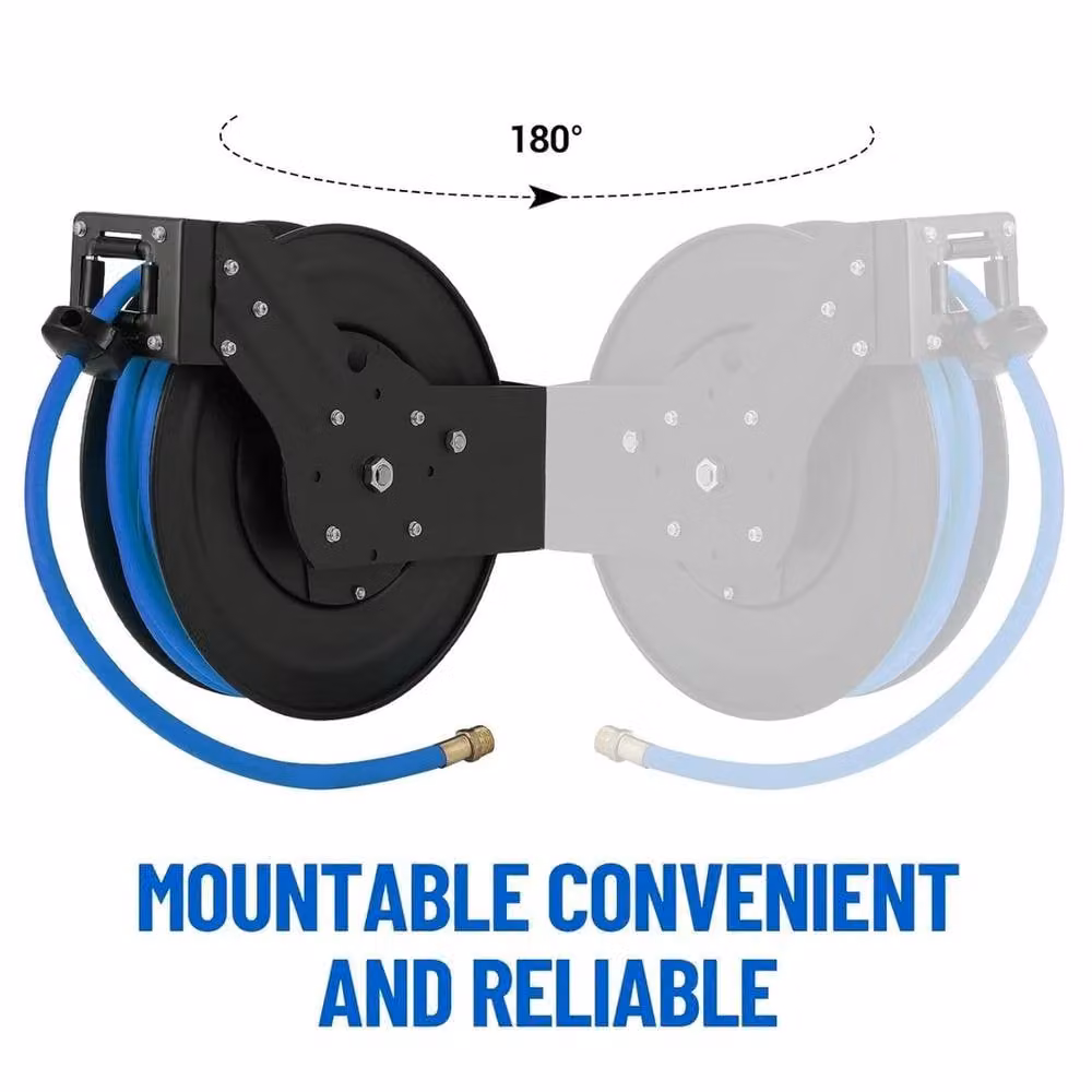 VOGREX Wall Mounted Retractable Air Hose Reel 3/8 inch x 25ft in Blue and Black – 2