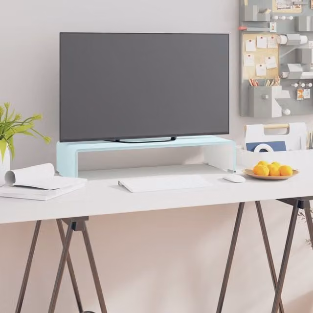 Berkfield Home Glass TV Stand and Monitor Riser in Green, W/D/H: 60 x 25 x 11 cm