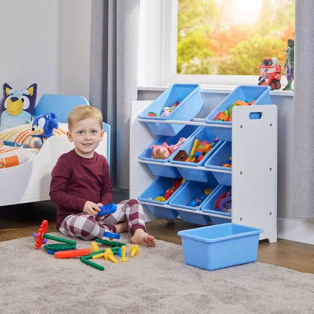 Liberty House Toys Kids 9 Bin Storage Unit in White and Blue