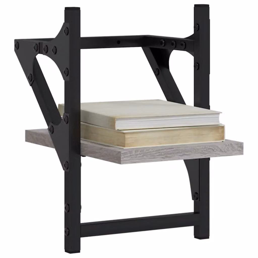 Berkfield Home Wall Shelves with Hanging Rods, 2 Piece Set, Grey Sonoma, W/D/H: 20 x 25 x 30 cm – 3