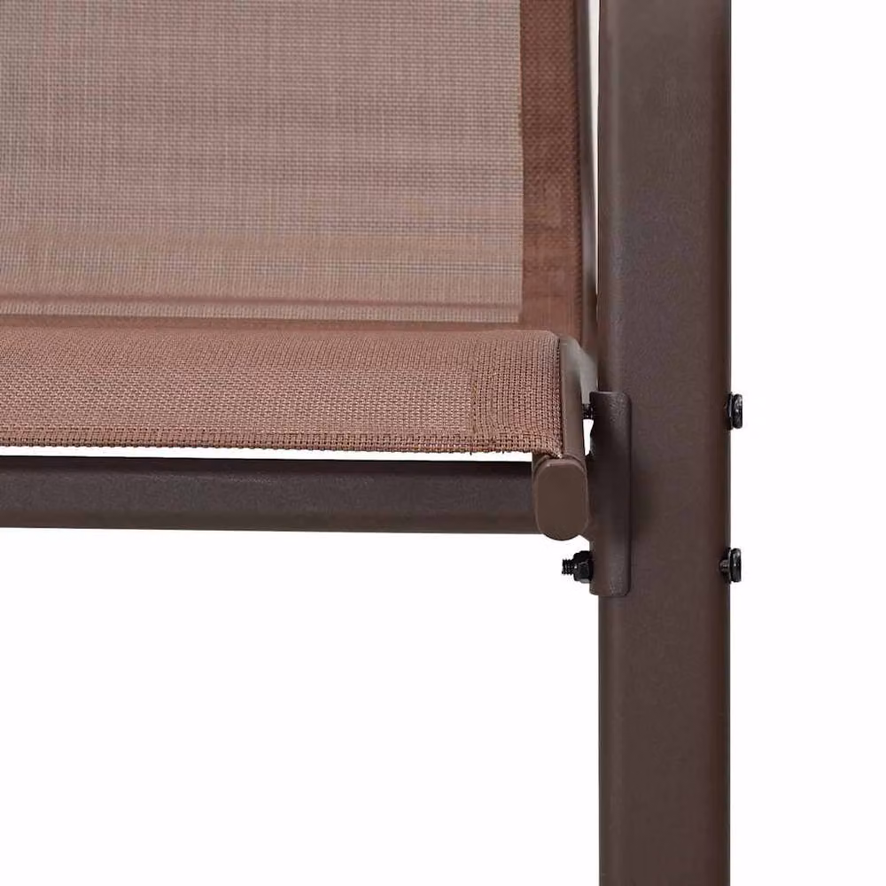 Berkfield Home Stackable Garden Chairs with Armrests, 2 Piece Set, Brown Textilene Fabric and Powder Coated Steel – 5