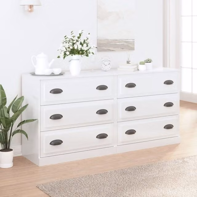 Berkfield Home Set of 2 High Gloss White Wall Mounted Sideboards in Engineered Wood