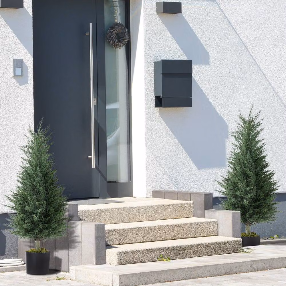 STILVORA Set of 2 Green Artificial Potted Cypress Trees, UV Resistant, Height: 90 cm – 10