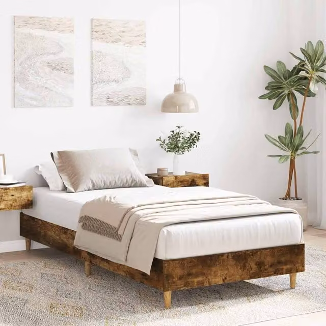 Berkfield Home Durable Single Bed Frame in Smoked Oak Brown, W/D/H: 90 x 190 cm