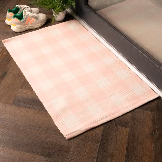 Artsy Mats Pink Checked Non-Slip Rectangular Bottom Layer Mat, W: 60 cm, D: 90 cm