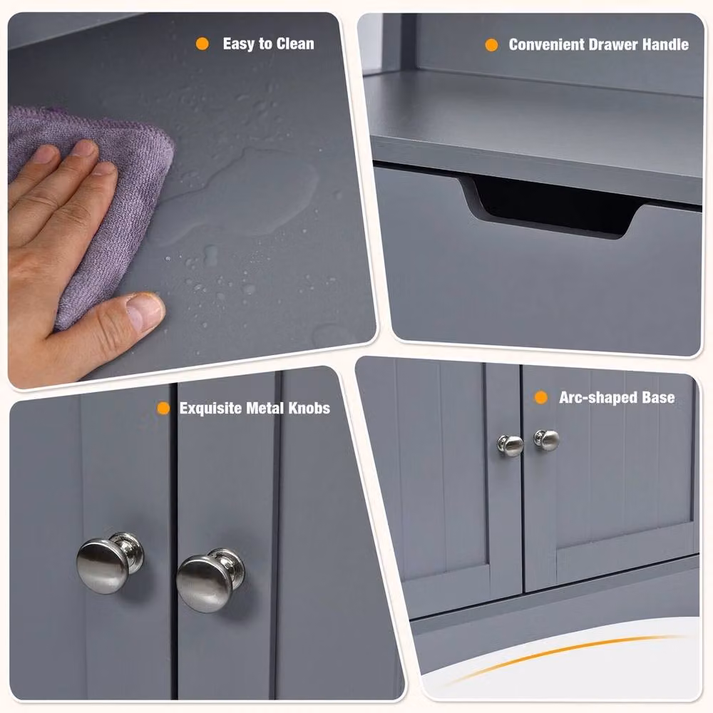FORGEVIO Grey Wooden Tall Bathroom Floor Cabinet with Internal Drawers and Shelves – 3