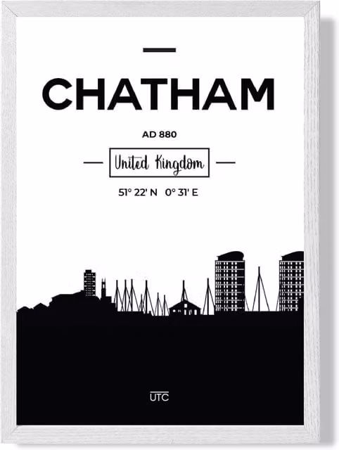 ARTZE Chatham Black and White City Skyline Framed Paper Poster with White Frame – 1