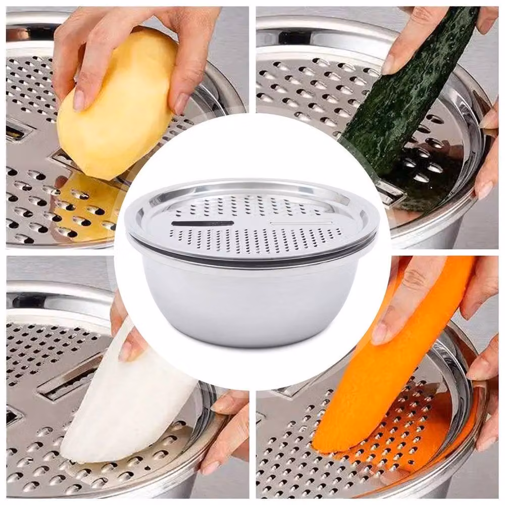 PAWNORA Stainless Steel Basin with Fine Mesh Sieve, Grater and Peeler Set in Silver – 2