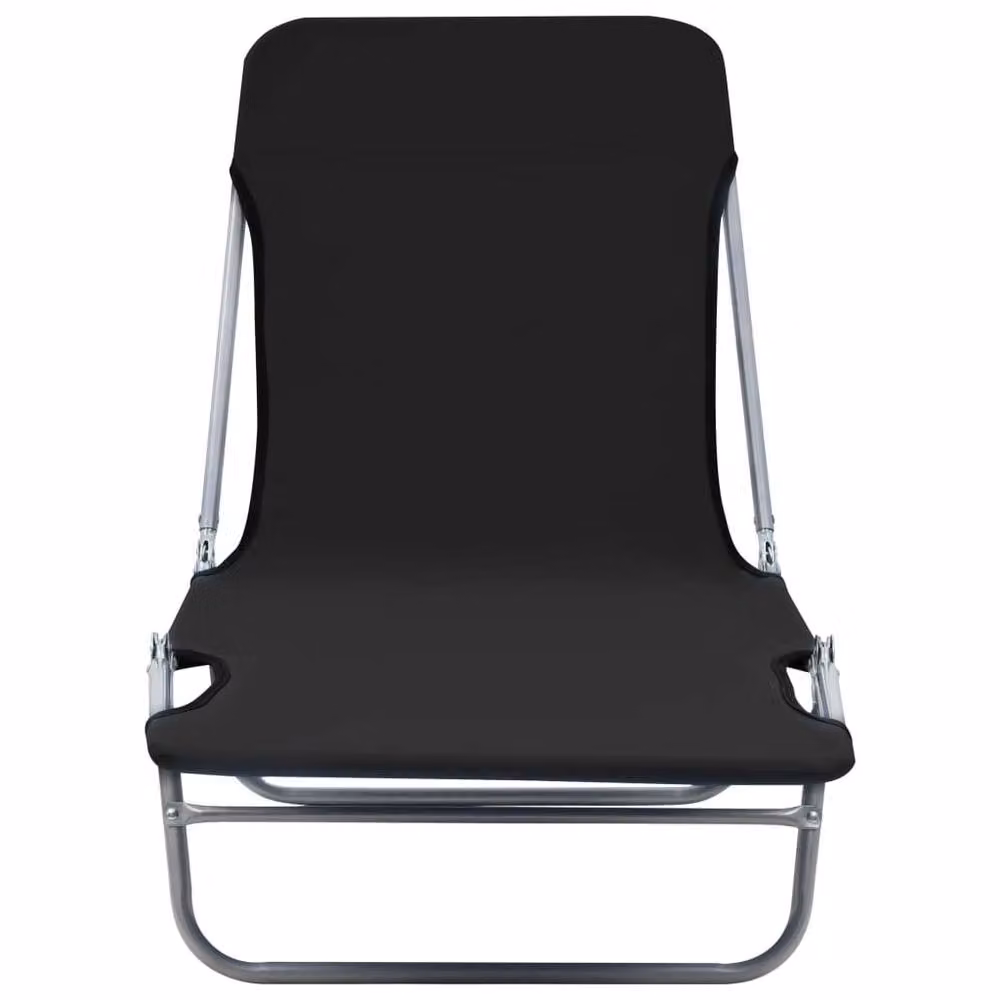 Berkfield Home Set of 2 Folding Sun Loungers in Black with Powder Coated Steel and Outdoor Fabric – 3