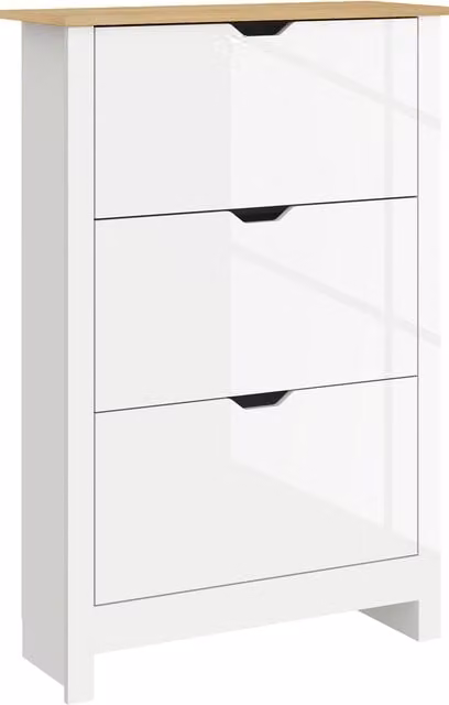 HOMCOM Slim Shoe Cabinet in High Gloss White with 3 Tilting Compartments and Adjustable Shelves for 18 Pairs of Shoes, H: 112.0 cm x W: 72.0 cm x D: 25.0 cm – 1