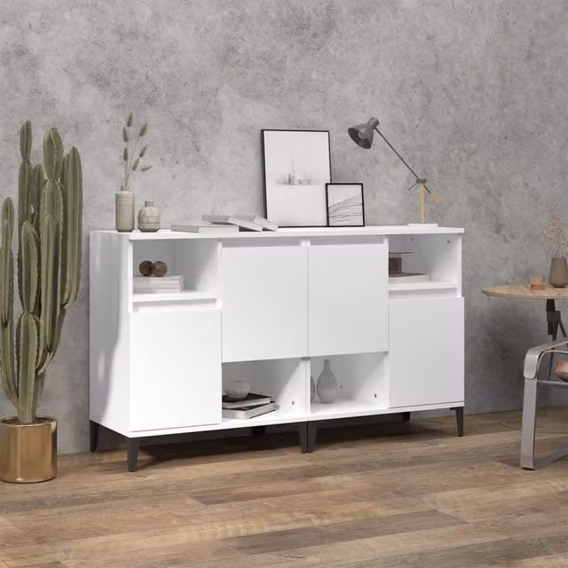 Berkfield Home Set of 2 White Matt Classic Sideboards in Engineered Wood W/D/H: 60 x 35 x 70 cm
