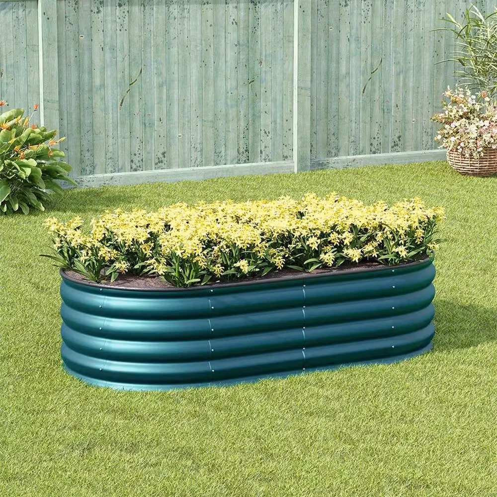 SPETLEK Galvanised Steel Raised Garden Bed in Green, W: 160 cm, D: 80 cm, H: 42 cm – 3